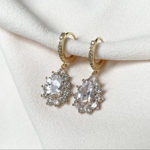 Pear Cut Drop Hoop Earrings